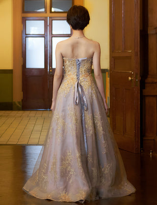 TWEED DRESS(ツイードドレス)のダークグレーロングドレス・チュール｜TN2015-DGYの全身背面画像です。