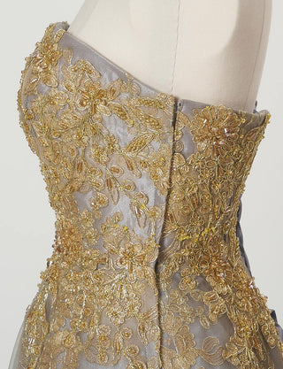TWEED DRESS(ツイードドレス)のダークグレーロングドレス・チュール｜TN2015-DGYのトルソー上半身側面画像です。