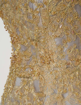 TWEED DRESS(ツイードドレス)のダークグレーロングドレス・チュール｜TN2015-DGYのトルソー上半身装飾拡大画像です。