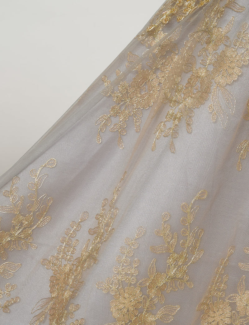 TWEED DRESS(ツイードドレス)のダークグレーロングドレス・チュール｜TN2015-DGYのスカート生地拡大画像です。