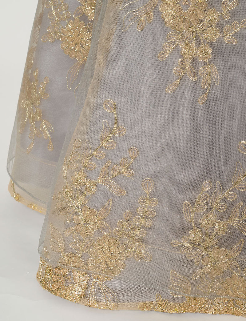 TWEED DRESS(ツイードドレス)のダークグレーロングドレス・チュール｜TN2015-DGYのスカート裾拡大画像です。