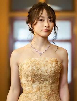 TWEED DRESS(ツイードドレス)のゴールドロングドレス・チュール｜TN2015-GDの上半身正面画像です。