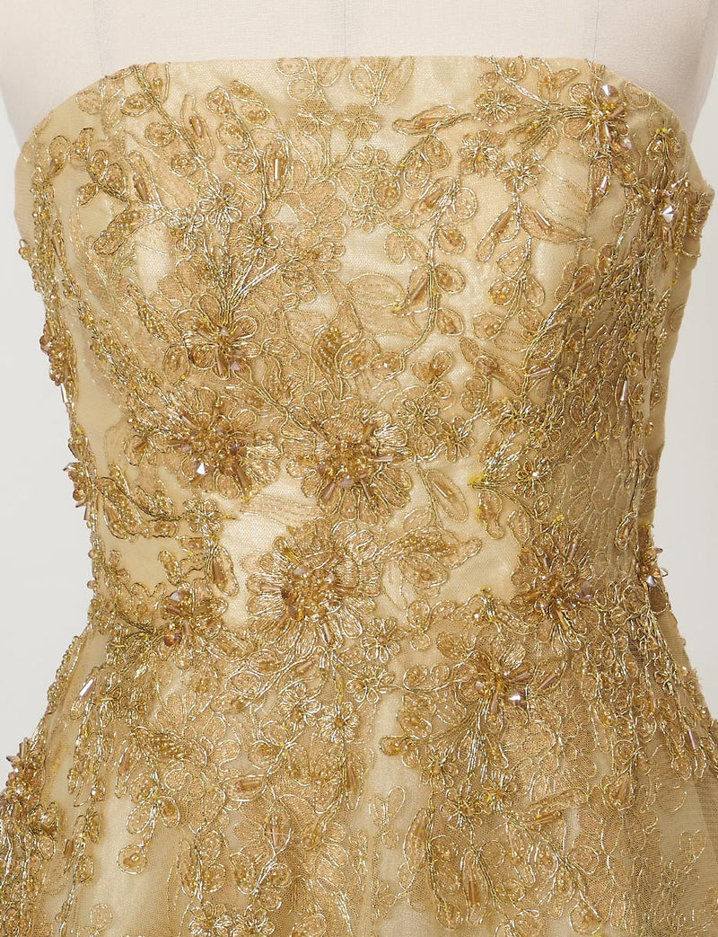 TWEED DRESS(ツイードドレス)のゴールドロングドレス・チュール｜TN2015-GDのトルソー上半身正面画像です。