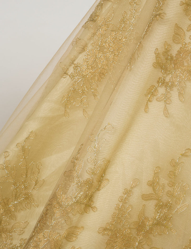 TWEED DRESS(ツイードドレス)のゴールドロングドレス・チュール｜TN2015-GDのスカート生地拡大画像です。