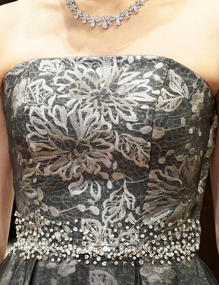 TWEED DRESS(ツイードドレス)のブラックロングドレス・チュール｜TN2018-BKの上半身装飾拡大画像です。
