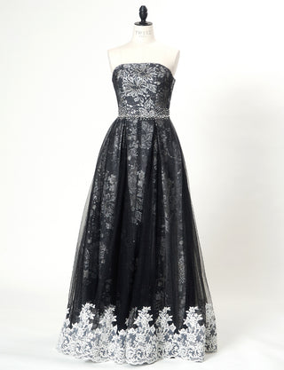 TWEED DRESS(ツイードドレス)のブラックロングドレス・チュール｜TN2018-BKのトルソー全身正面画像です。