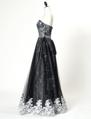 TWEED DRESS(ツイードドレス)のブラックロングドレス・チュール｜TN2018-BKのトルソー全身側面画像です。