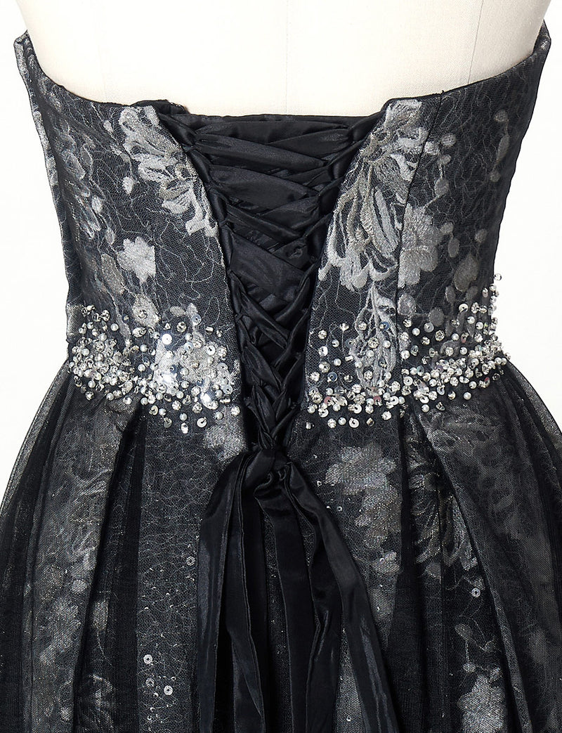 TWEED DRESS(ツイードドレス)のブラックロングドレス・チュール｜TN2018-BKのトルソー上半身背面画像です。