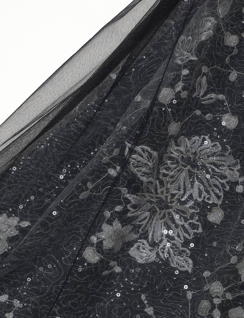 TWEED DRESS(ツイードドレス)のブラックロングドレス・チュール｜TN2018-BKのスカート生地拡大画像です。