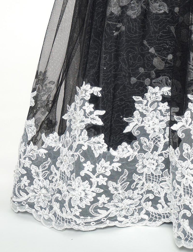 TWEED DRESS(ツイードドレス)のブラックロングドレス・チュール｜TN2018-BKのスカート裾拡大画像です。