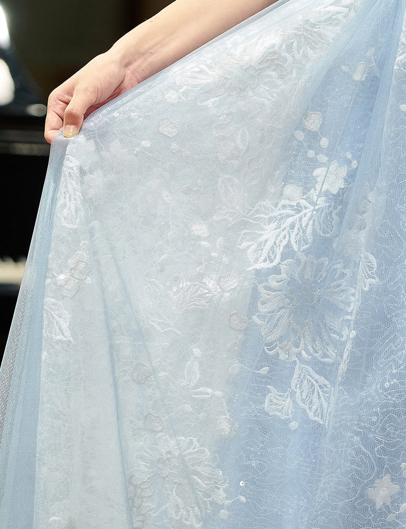 TWEED DRESS(ツイードドレス)のブルーグレーロングドレス・チュール｜TN2018-BLGYのスカート拡大画像です。