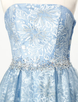 TWEED DRESS(ツイードドレス)のブルーグレーロングドレス・チュール｜TN2018-BLGYのトルソー上半身正面画像です。