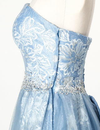 TWEED DRESS(ツイードドレス)のブルーグレーロングドレス・チュール｜TN2018-BLGYのトルソー上半身側面画像です。