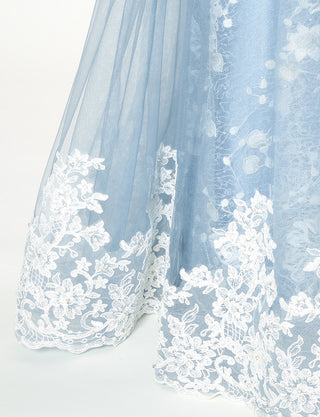 TWEED DRESS(ツイードドレス)のブルーグレーロングドレス・チュール｜TN2018-BLGYのスカート裾拡大画像です。