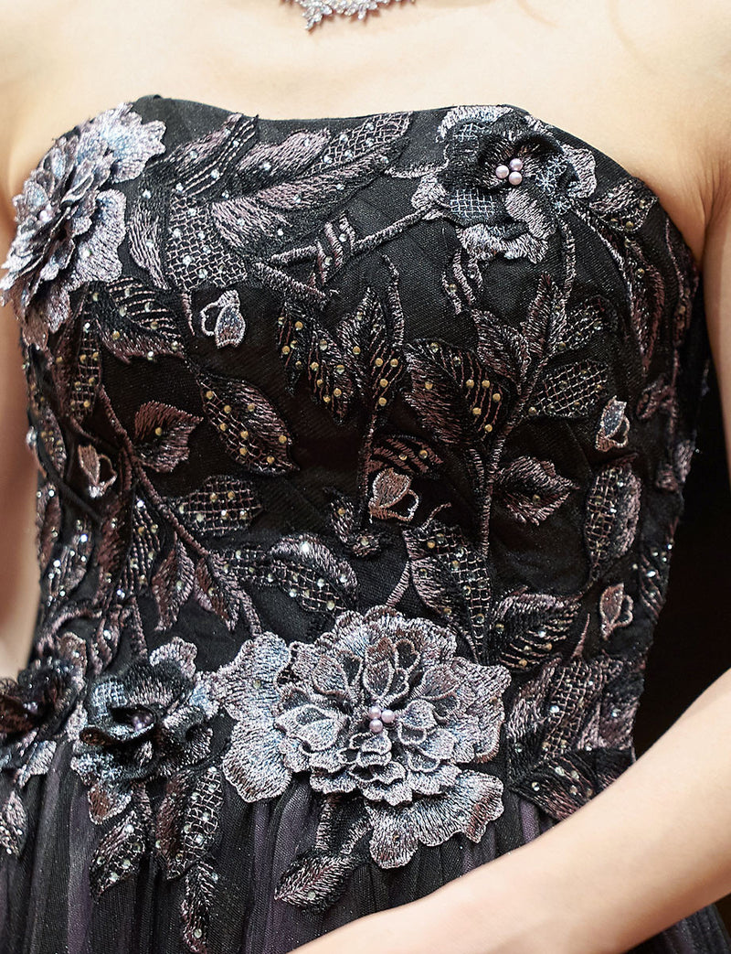 TWEED DRESS(ツイードドレス)のブラックロングドレス・チュール｜TN2019-BKの上半身装飾拡大画像です。