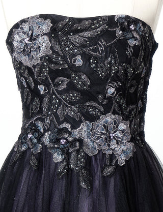 TWEED DRESS(ツイードドレス)のブラックロングドレス・チュール｜TN2019-BKのトルソー上半身正面画像です。