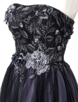 TWEED DRESS(ツイードドレス)のブラックロングドレス・チュール｜TN2019-BKのトルソー上半身斜め画像です。