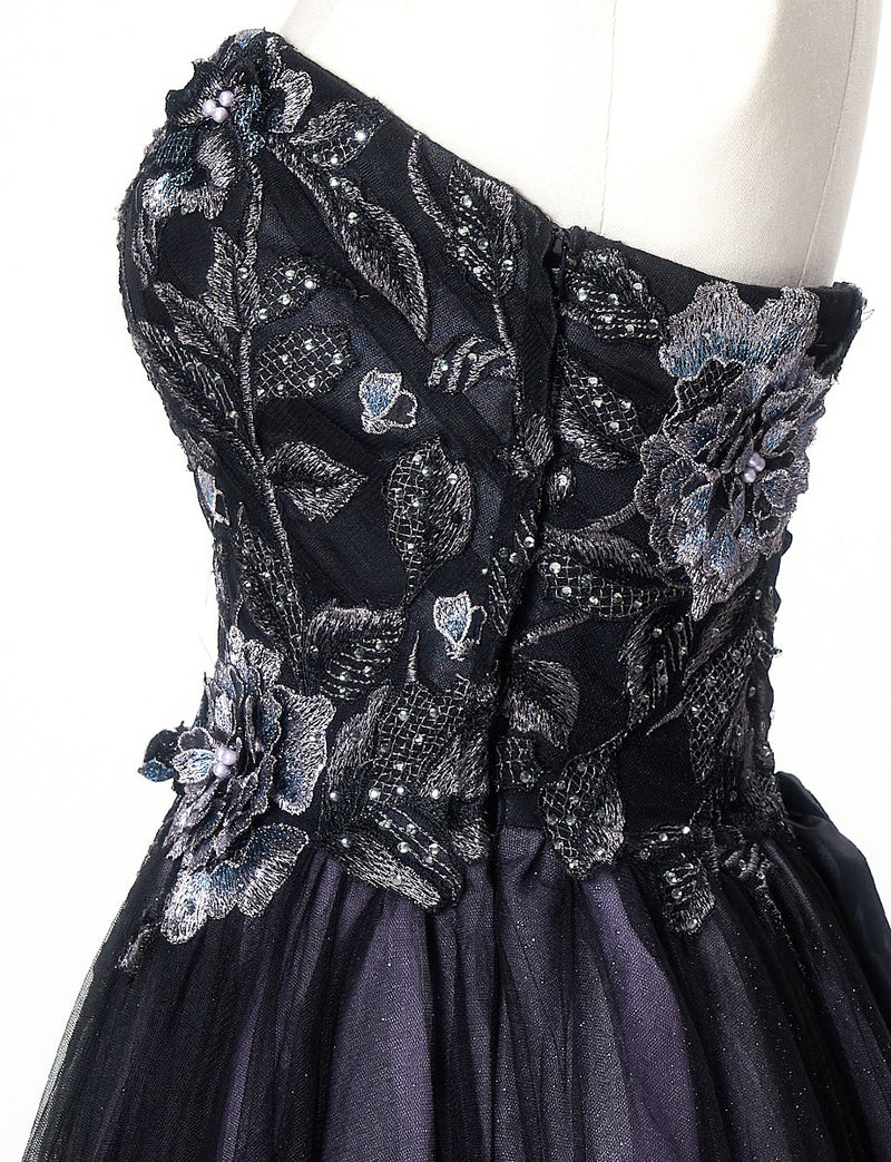 TWEED DRESS(ツイードドレス)のブラックロングドレス・チュール｜TN2019-BKのトルソー上半身側面画像です。