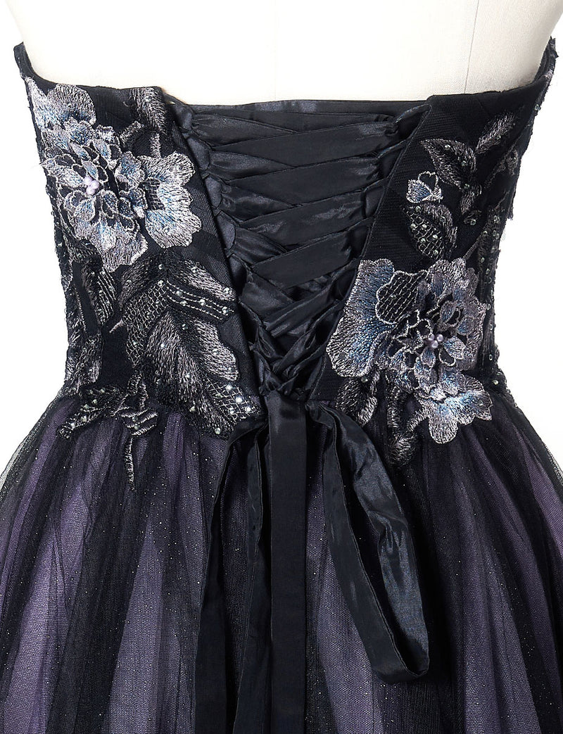 TWEED DRESS(ツイードドレス)のブラックロングドレス・チュール｜TN2019-BKのトルソー上半身背面画像です。