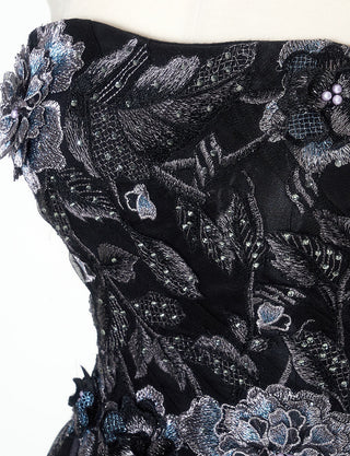 TWEED DRESS(ツイードドレス)のブラックロングドレス・チュール｜TN2019-BKのトルソー上半身装飾拡大画像です。