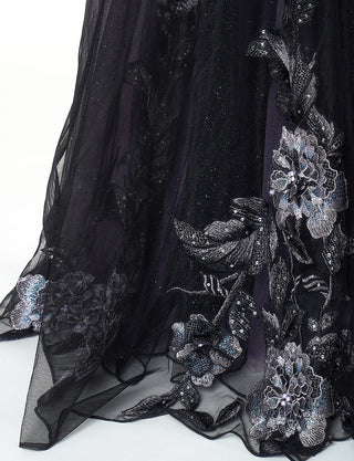TWEED DRESS(ツイードドレス)のブラックロングドレス・チュール｜TN2019-BKのスカート裾拡大画像です。