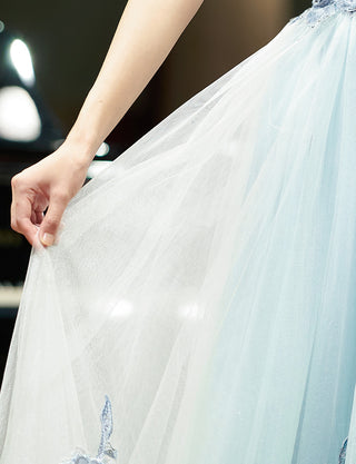 TWEED DRESS(ツイードドレス)のブルーグレーロングドレス・チュール｜TN2019-BLGYのスカート拡大画像です。