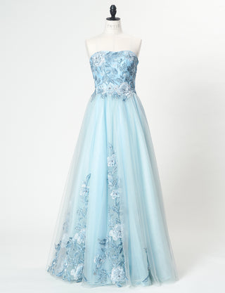 TWEED DRESS(ツイードドレス)のブルーグレーロングドレス・チュール｜TN2019-BLGYのトルソー全身正面画像です。