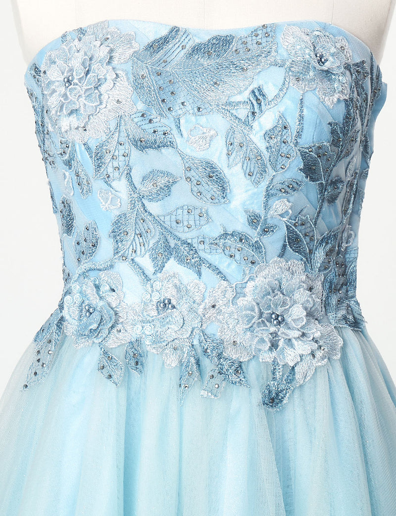 TWEED DRESS(ツイードドレス)のブルーグレーロングドレス・チュール｜TN2019-BLGYのトルソー上半身正面画像です。