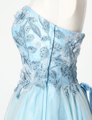 TWEED DRESS(ツイードドレス)のブルーグレーロングドレス・チュール｜TN2019-BLGYのトルソー上半身側面画像です。