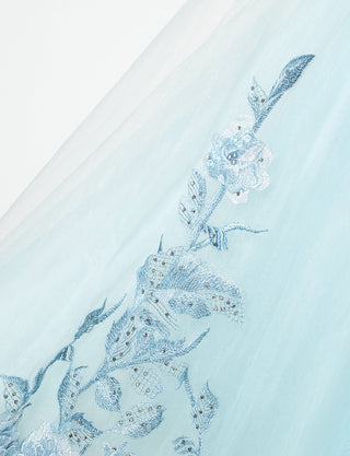 TWEED DRESS(ツイードドレス)のブルーグレーロングドレス・チュール｜TN2019-BLGYのスカート生地拡大画像です。