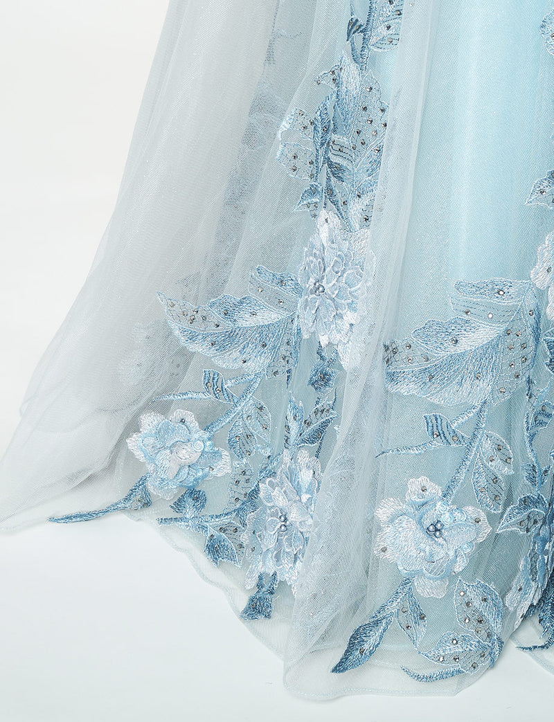 TWEED DRESS(ツイードドレス)のブルーグレーロングドレス・チュール｜TN2019-BLGYのスカート裾拡大画像です。