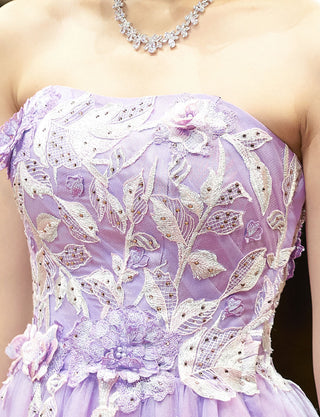 TWEED DRESS(ツイードドレス)のラベンダーロングドレス・チュール｜TN2019-LVの上半身装飾拡大画像です。