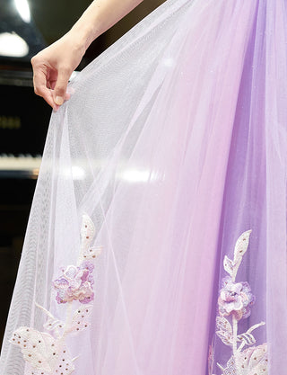 TWEED DRESS(ツイードドレス)のラベンダーロングドレス・チュール｜TN2019-LVのスカート拡大画像です。