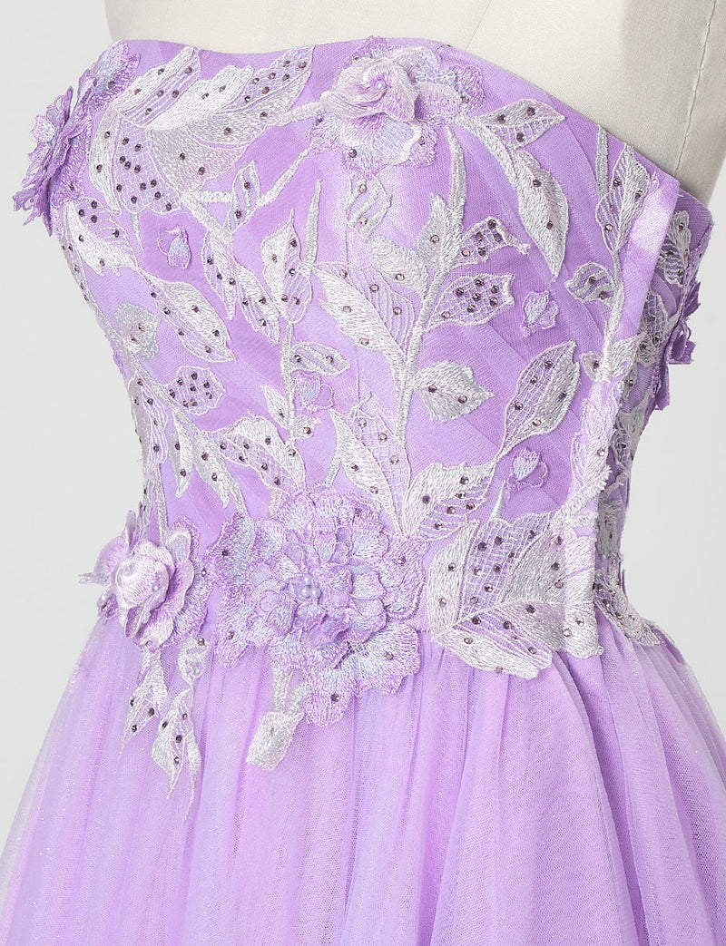 TWEED DRESS(ツイードドレス)のラベンダーロングドレス・チュール｜TN2019-LVのトルソー上半身斜め画像です。