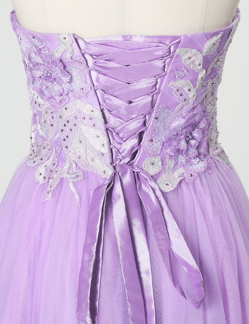 TWEED DRESS(ツイードドレス)のラベンダーロングドレス・チュール｜TN2019-LVのトルソー上半身背面画像です。