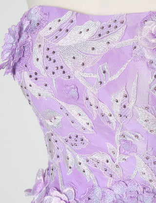 TWEED DRESS(ツイードドレス)のラベンダーロングドレス・チュール｜TN2019-LVのトルソー上半身装飾拡大画像です。