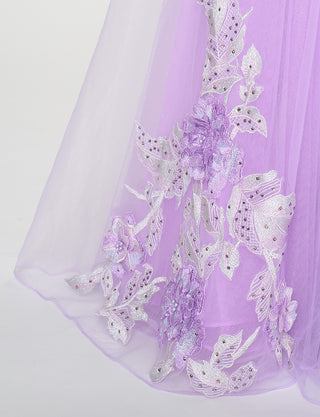 TWEED DRESS(ツイードドレス)のラベンダーロングドレス・チュール｜TN2019-LVのスカート裾拡大画像です。