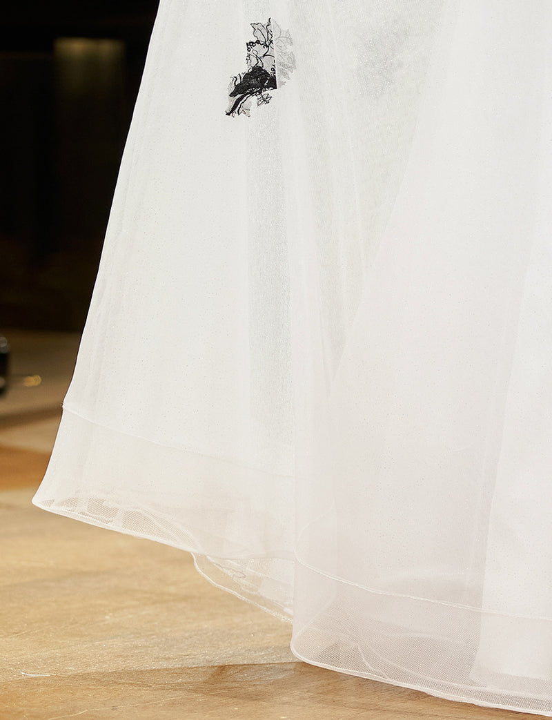 TWEED DRESS(ツイードドレス)のホワイトロングドレス・チュール｜TN2020-WTのスカート裾拡大画像です。