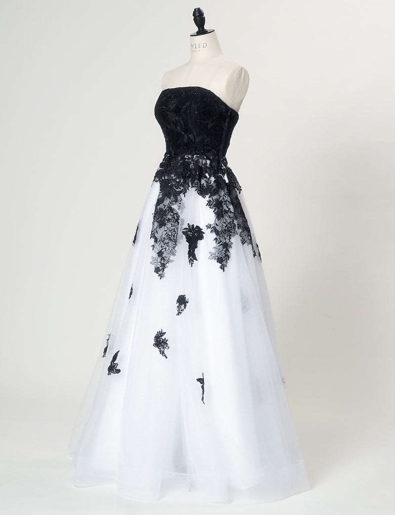 TWEED DRESS(ツイードドレス)のホワイトロングドレス・チュール｜TN2020-WTのトルソー全身斜め画像です。
