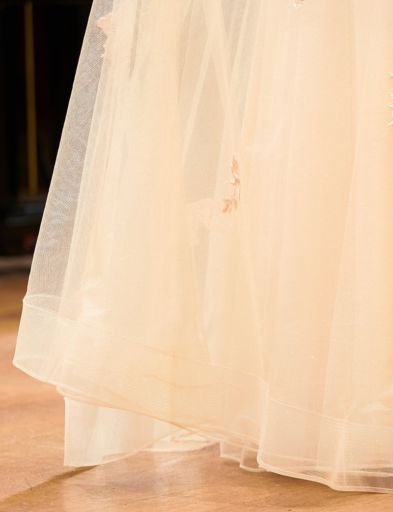 TWEED DRESS(ツイードドレス)のシャンパンゴールドロングドレス・チュール｜TN2020-CGDのスカート裾拡大画像です。