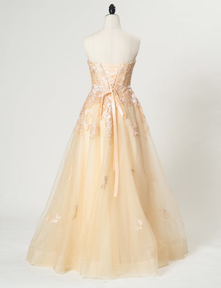 TWEED DRESS(ツイードドレス)のシャンパンゴールドロングドレス・チュール｜TN2020-CGDのトルソー全身背面画像です。