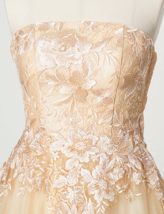 TWEED DRESS(ツイードドレス)のシャンパンゴールドロングドレス・チュール｜TN2020-CGDのトルソー上半身正面画像です。
