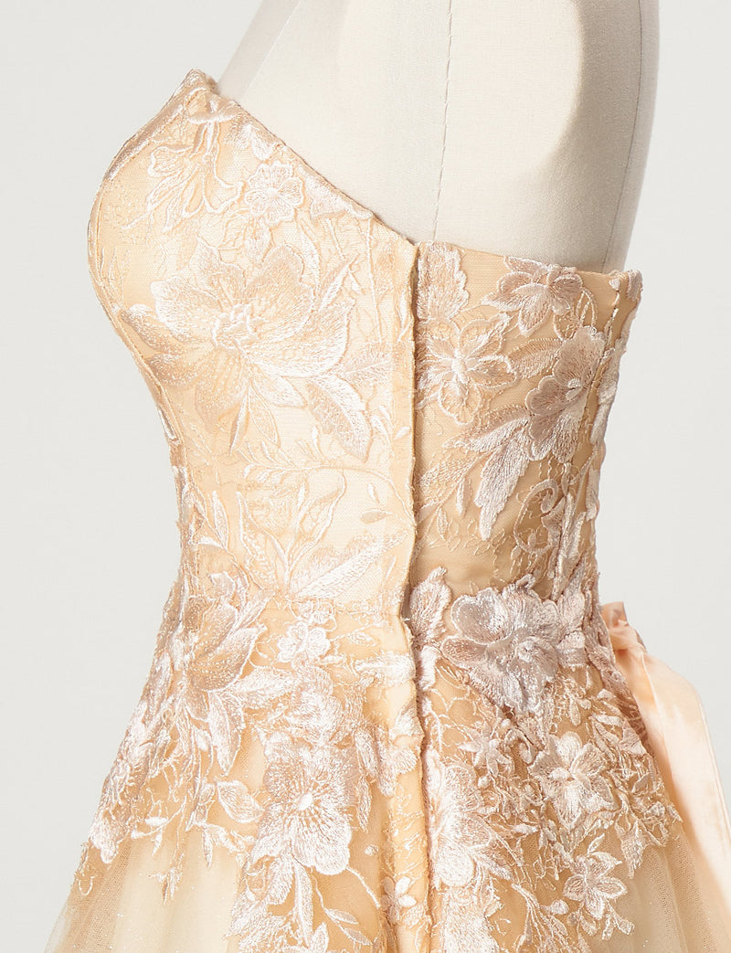 TWEED DRESS(ツイードドレス)のシャンパンゴールドロングドレス・チュール｜TN2020-CGDのトルソー上半身側面画像です。