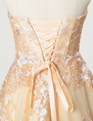 TWEED DRESS(ツイードドレス)のシャンパンゴールドロングドレス・チュール｜TN2020-CGDのトルソー上半身背面画像です。