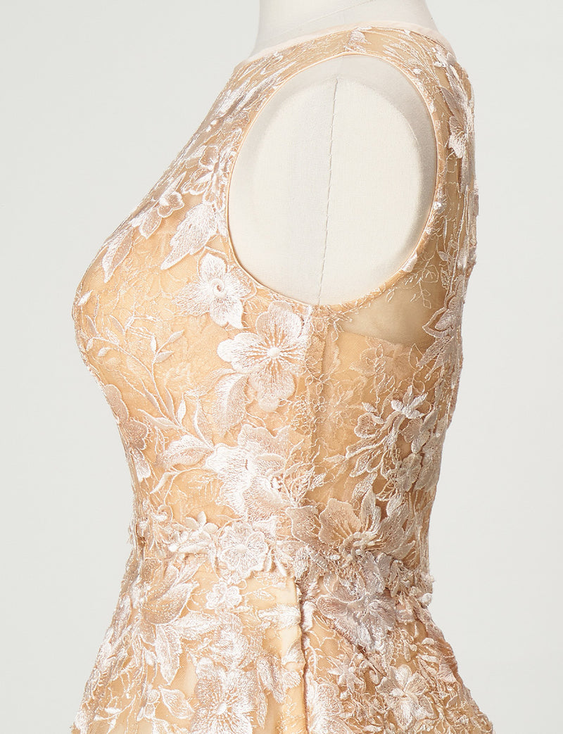 TWEED DRESS(ツイードドレス)のシャンパンゴールドロングドレス・チュール｜TN2020-CGDのトルソー全身側面ボレロ着用画像です。