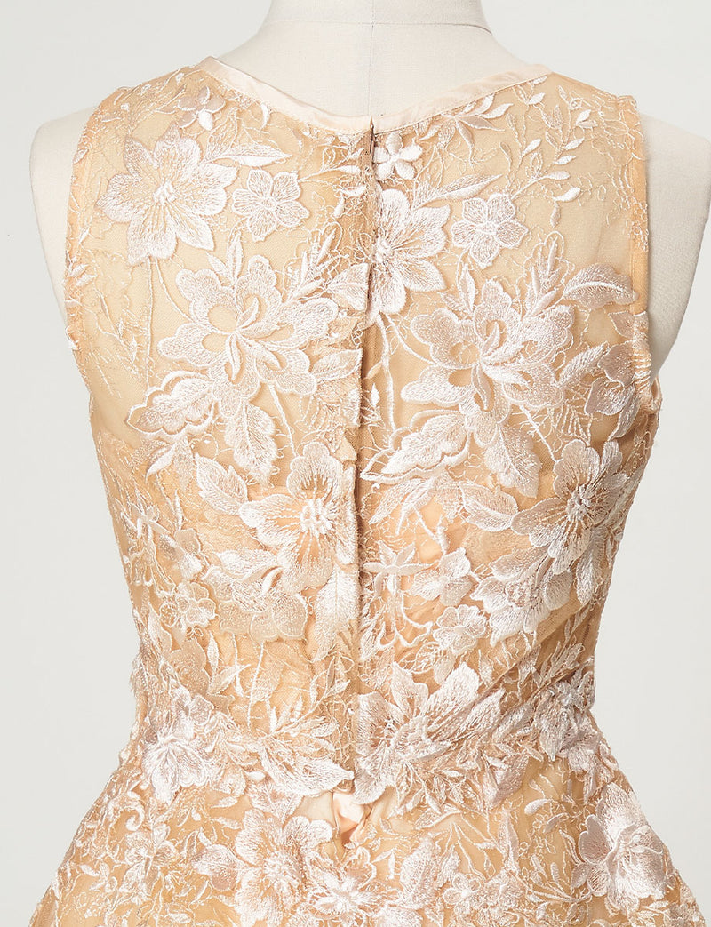 TWEED DRESS(ツイードドレス)のシャンパンゴールドロングドレス・チュール｜TN2020-CGDのトルソー全身背面ボレロ着用画像です。