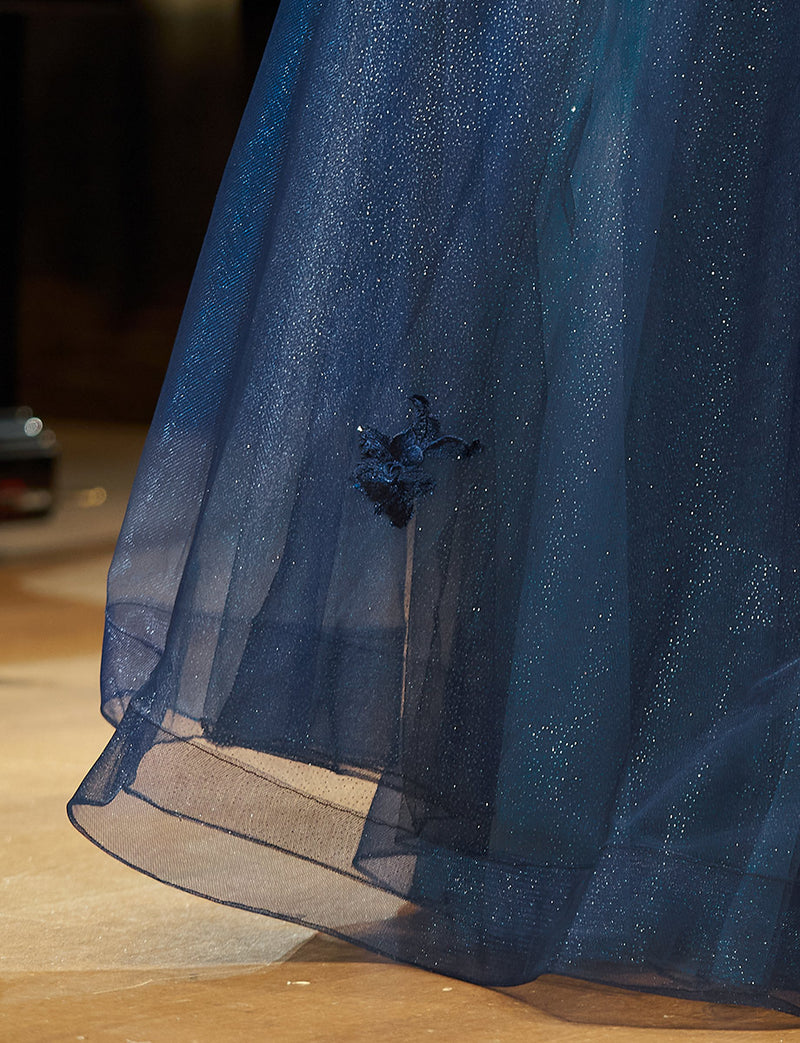 TWEED DRESS(ツイードドレス)のダークネイビーロングドレス・チュール｜TN2020-DNYのスカート裾拡大画像です。