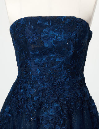TWEED DRESS(ツイードドレス)のダークネイビーロングドレス・チュール｜TN2020-DNYのトルソー上半身正面画像です。
