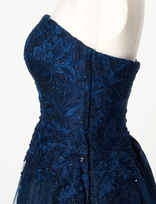 TWEED DRESS(ツイードドレス)のダークネイビーロングドレス・チュール｜TN2020-DNYのトルソー上半身側面画像です。