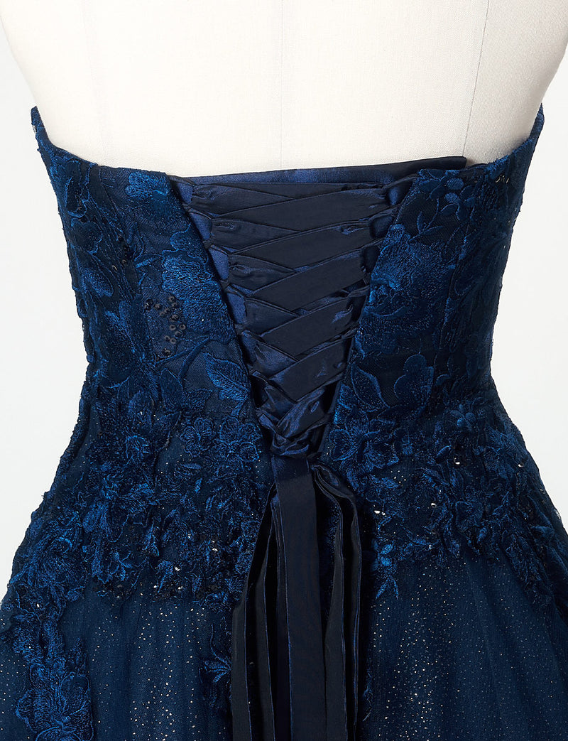 TWEED DRESS(ツイードドレス)のダークネイビーロングドレス・チュール｜TN2020-DNYのトルソー上半身背面画像です。